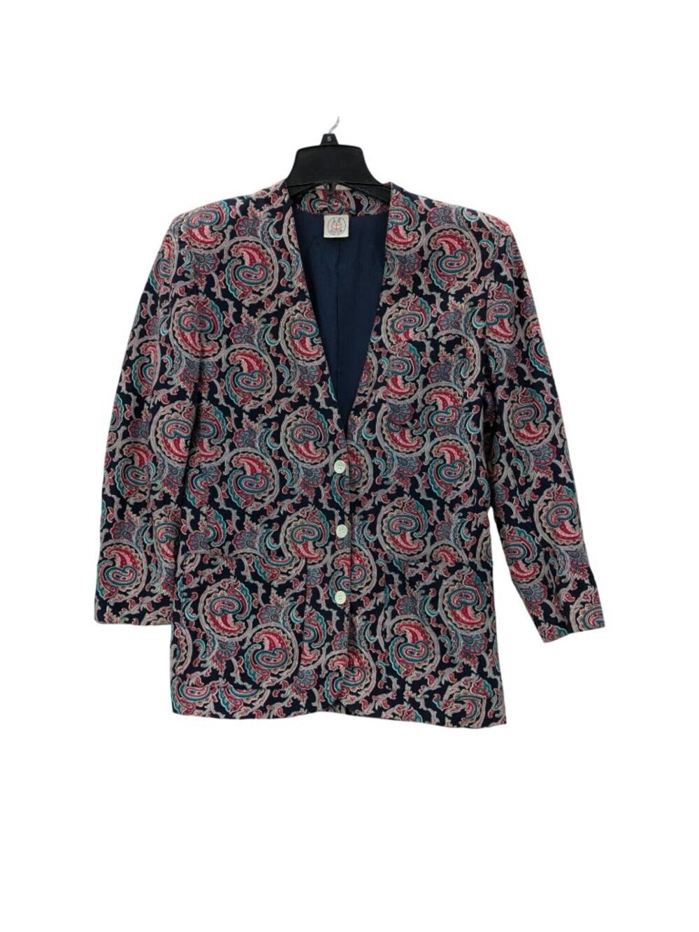 Vtg 90s J.G. Hook Paisley Blazer Linen Cotton Bohemian Statement Coastal USA 8